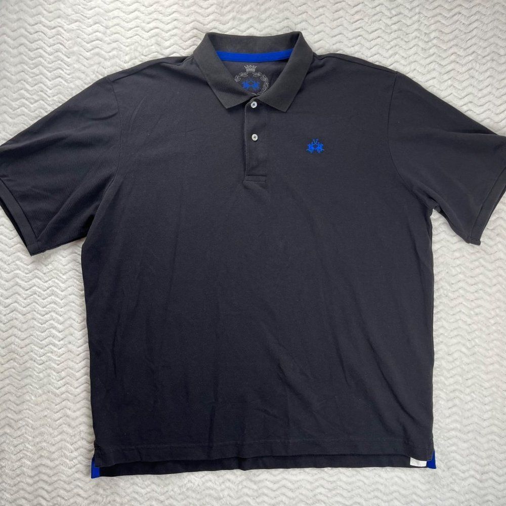 La Martina Polo Shirt Men Large Black Short Sleeve Embroidered Logo Essential